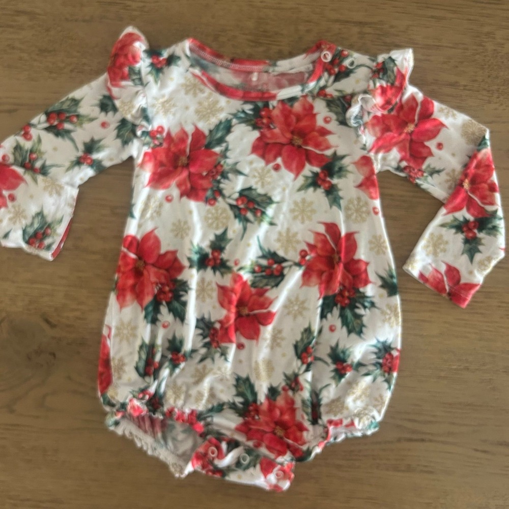 Posh Peanut Bubble Bodysuit Holiday Christmas  Poinsettia Red & Gold 18-24 Month